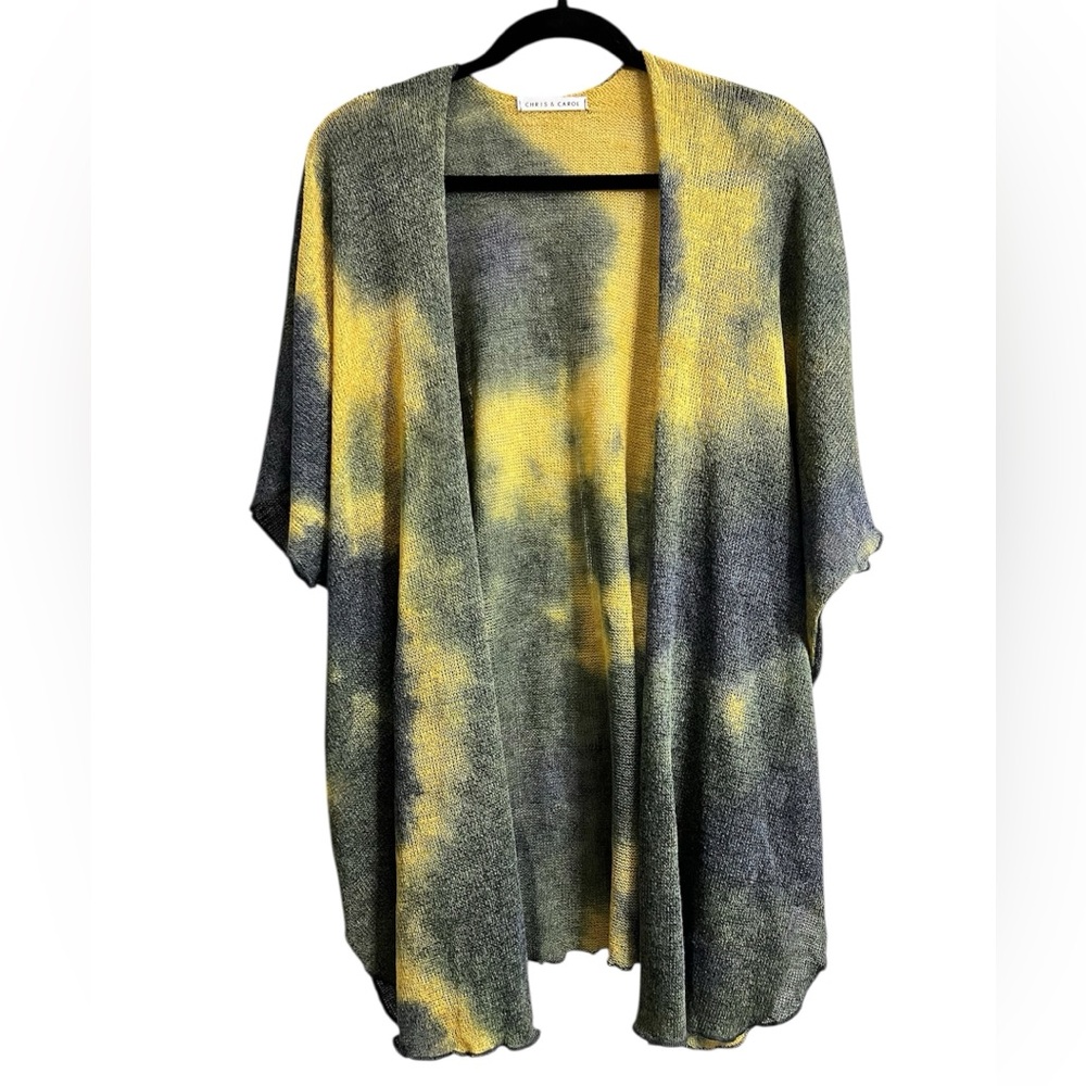 Chris & Carol Women’s Grey and Yellow Tie Dye Short Sleeve Kimono Cardigan